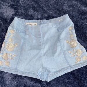 Bullhead Light Blue Floral Embroidered Jean Shorts